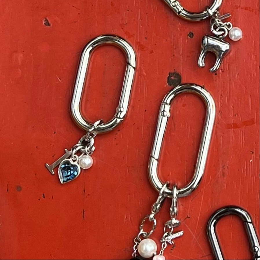 keychain with charms heart n pearl